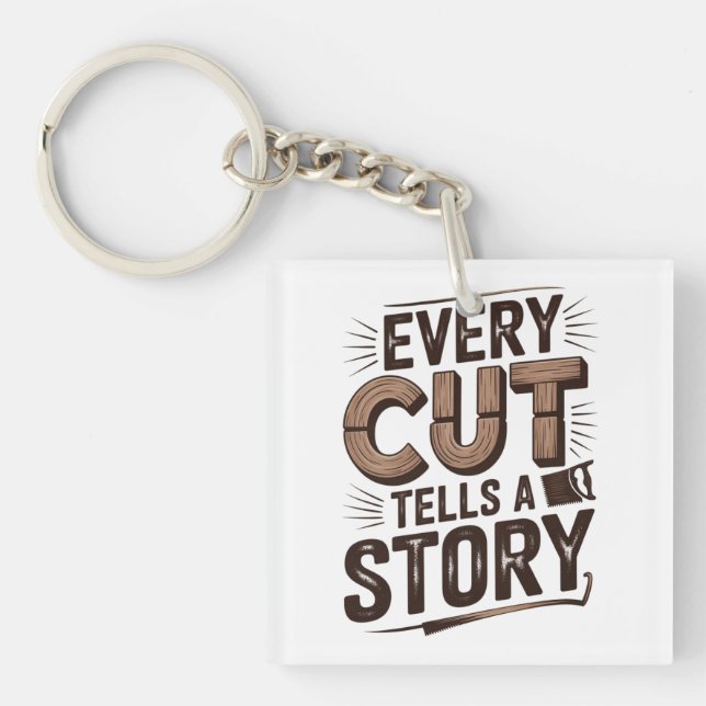 Every Cut Tells a Story – Rustic Woodworking  Keychain (Front)