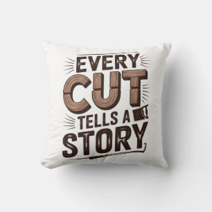Every Cut Tells a Story – Rustic Woodworking Throw Pillow
