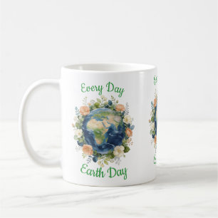 Every Day Earth Day Floral Wreath Earth Coffee Mug