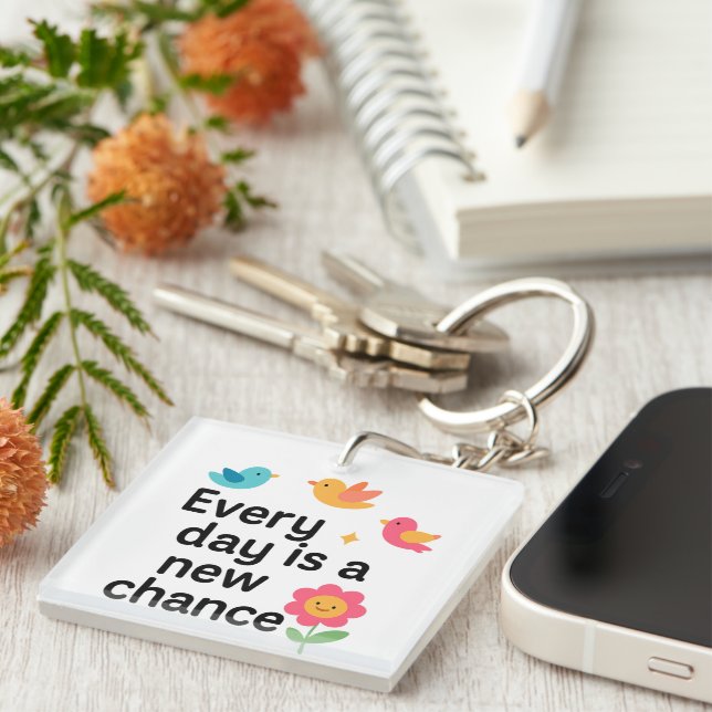 Every Day Is a New Chance – Colourful Birds Keychain (Front Right)