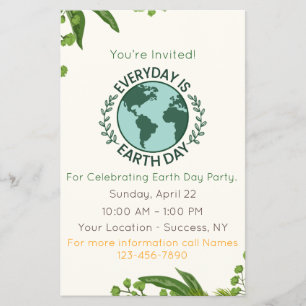 Every Day Is Earth Day Party Event Invitation Flyer