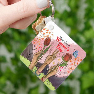 Every Day is Women's Day Hand-Painted Square Keychain