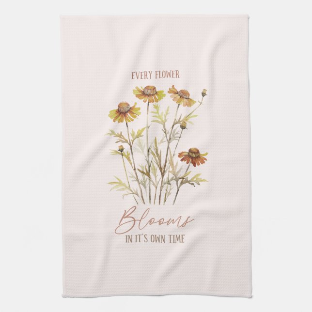 Every Flower Blooms in Its Own Time -Rustic Floral Kitchen Towel (Vertical)