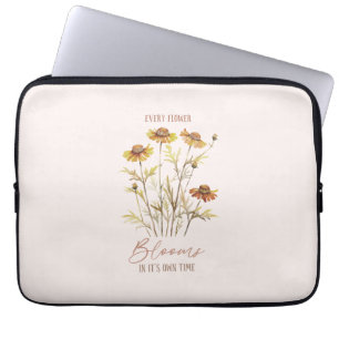 Every Flower Blooms in Its Own Time -Rustic Floral Laptop Sleeve