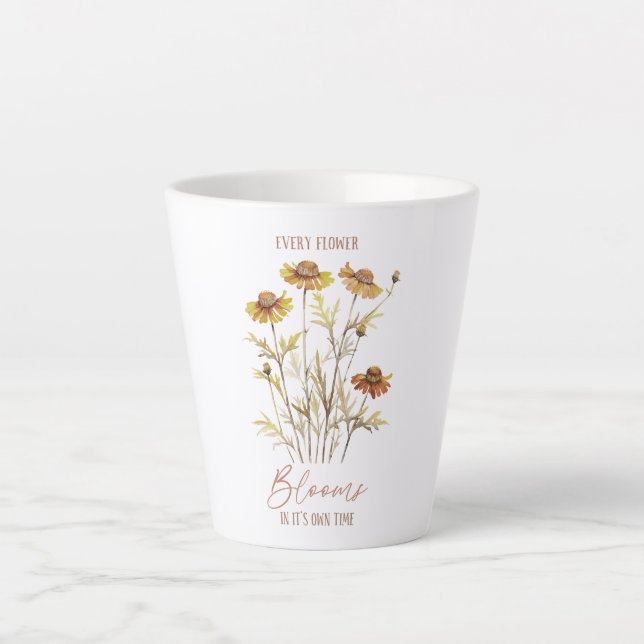 Every Flower Blooms in Its Own Time -Rustic Floral Latte Mug (Front)