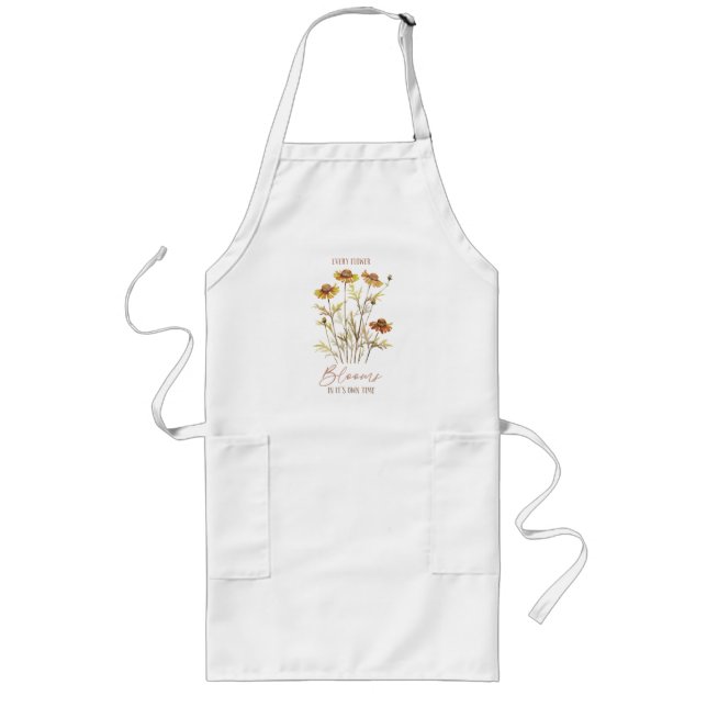 Every Flower Blooms in Its Own Time -Rustic Floral Long Apron (Front)