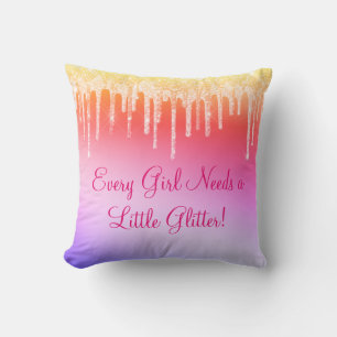 Every Girl Needs Glitter Girly Pretty Hot Pink Throw Pillow