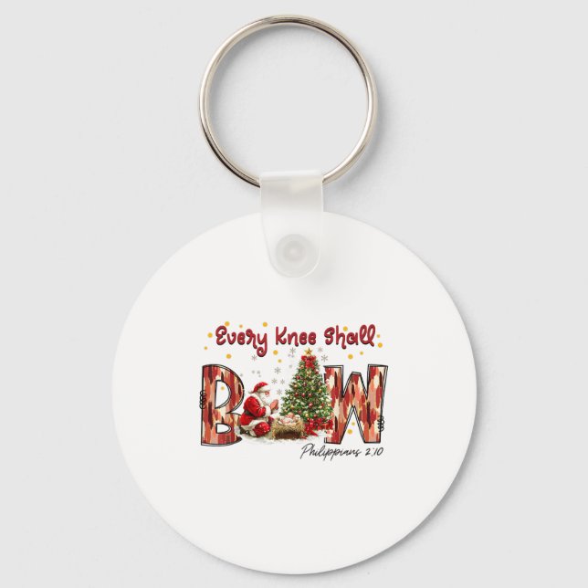 Every Knee Shall Bow Santa And Baby Jesus  Keychain (Front)