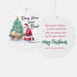 Every Knee Shall Bow Santa and Nativity Christmas Ornament Card
