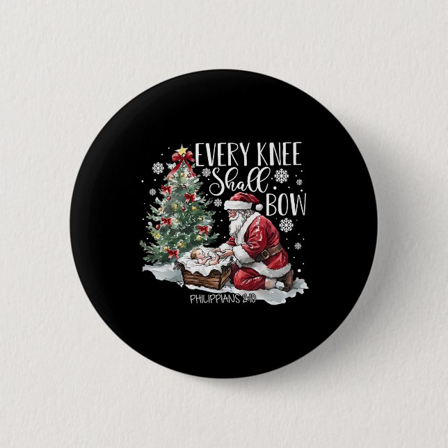 Every Knee Shall Bow Santa Christmas Nativity Scen 2 Inch Round Button (Front)