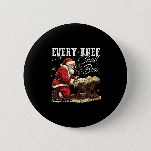 Every Knee Shall Bow Santa Christmas Nativity Scen 2 Inch Round Button (Front)