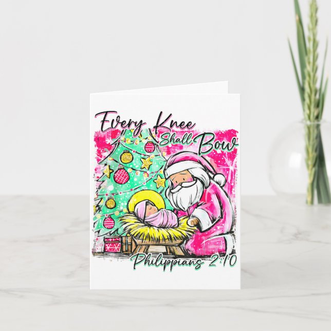 Every Knee Shall Bow Santa Christmas Nativity Scen Card (Front)
