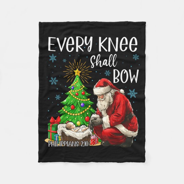 Every Knee Shall Bow Santa Christmas Nativity Scen Fleece Blanket (Front)