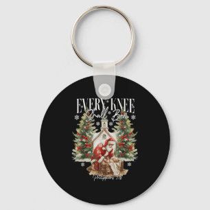 Every Knee Shall Bow Santa Christmas Nativity Scen Keychain
