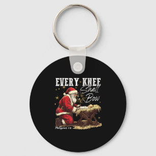 Every Knee Shall Bow Santa Christmas Nativity Scen Keychain