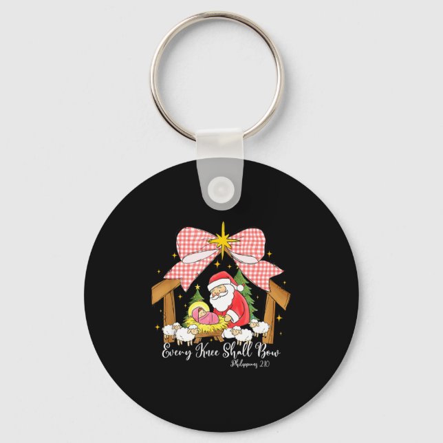 Every Knee Shall Bow Santa Christmas Nativity Scen Keychain (Front)