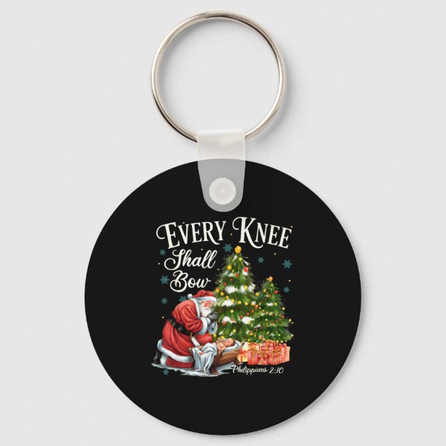Every Knee Shall Bow Santa Christmas Nativity Scen Keychain (Front)