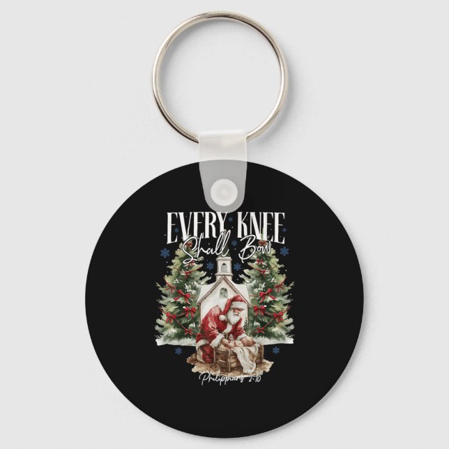 Every Knee Shall Bow Santa Christmas Nativity Scen Keychain (Front)