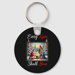 Every Knee Shall Bow Santa Christmas Nativity Scen Keychain
