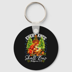 Every Knee Shall Bow Santa Christmas Nativity Scen Keychain