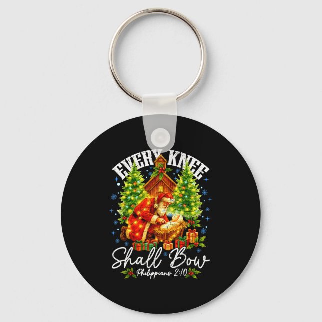 Every Knee Shall Bow Santa Christmas Nativity Scen Keychain (Front)