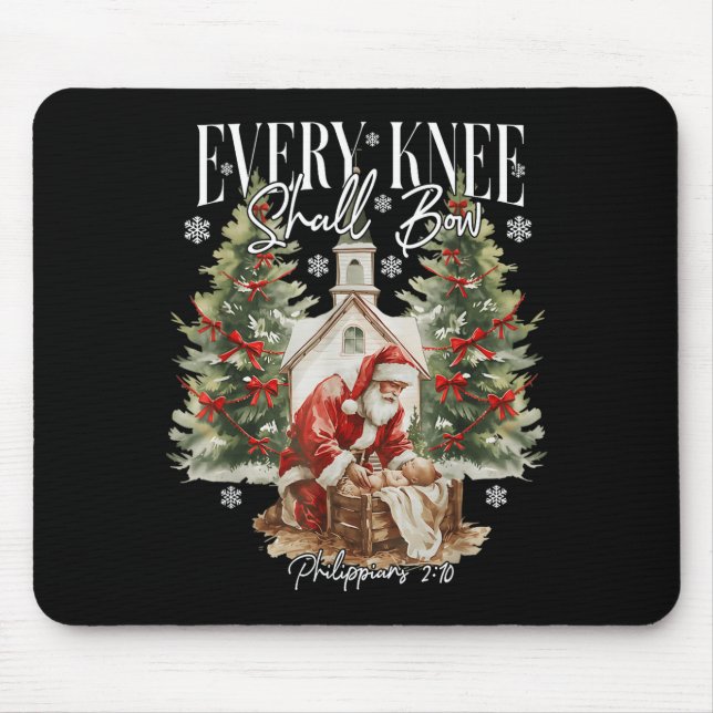 Every Knee Shall Bow Santa Christmas Nativity Scen Mouse Pad (Front)