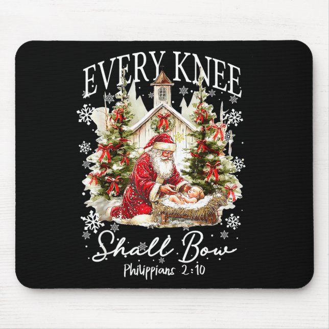 Every Knee Shall Bow Santa Christmas Nativity Scen Mouse Pad (Front)