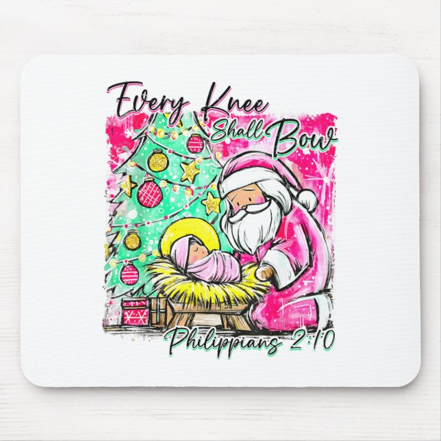 Every Knee Shall Bow Santa Christmas Nativity Scen Mouse Pad (Front)