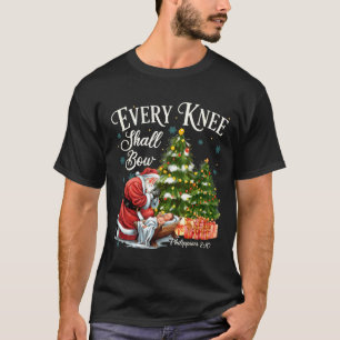 Every Knee Shall Bow Santa Christmas Nativity Scen T-Shirt