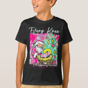 Every Knee Shall Bow Santa Christmas Nativity Scen T-Shirt