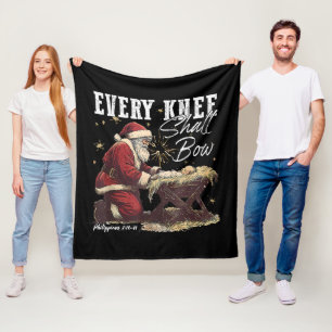 Every Knee Shall Bow Santa Clause Religious Fleece Blanket