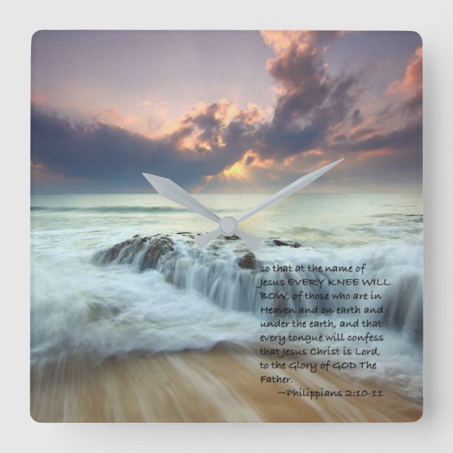 Every knee will bow... square wall clock (Front)
