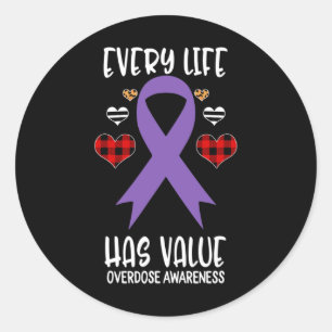 Every Life Has Value Overdose Awareness Ribbon Buf Classic Round Sticker