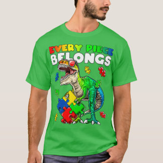 Every Piece Belongs Dinosaur Autism Awareness Puzz T-Shirt