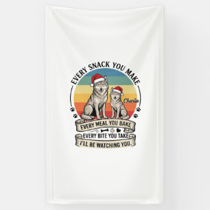 Every Snack You Make Dog Santa Hat Retro Sunset_1 Banner