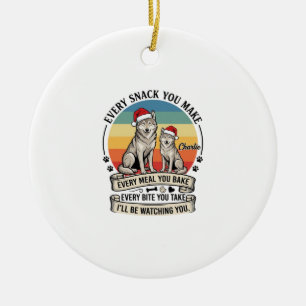 Every Snack You Make Dog Santa Hat Retro Sunset_1 Ceramic Ornament