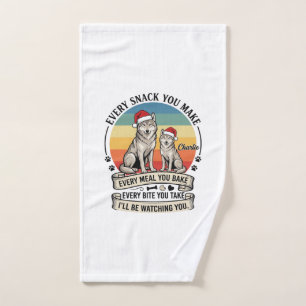Every Snack You Make Dog Santa Hat Retro Sunset_1 Hand Towel