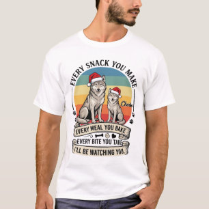 Every Snack You Make Dog Santa Hat Retro Sunset_1 T-Shirt