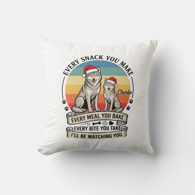 Every Snack You Make Dog Santa Hat Retro Sunset_1 Throw Pillow (Front)