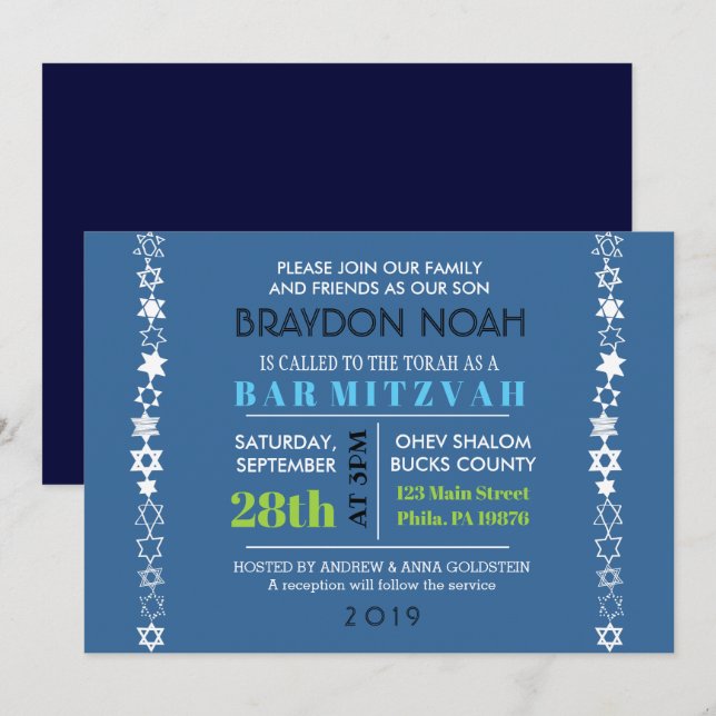 EVERY STAR IS UNIQUE Bar Bat Mitzvah Invitation (Front/Back)