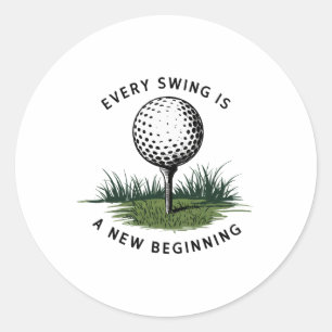Every Swing Is A New Beginning Golf  Classic Round Sticker