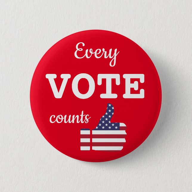 Every Vote Counts USA Voter Voting Pinback 2 Inch Round Button (Front)