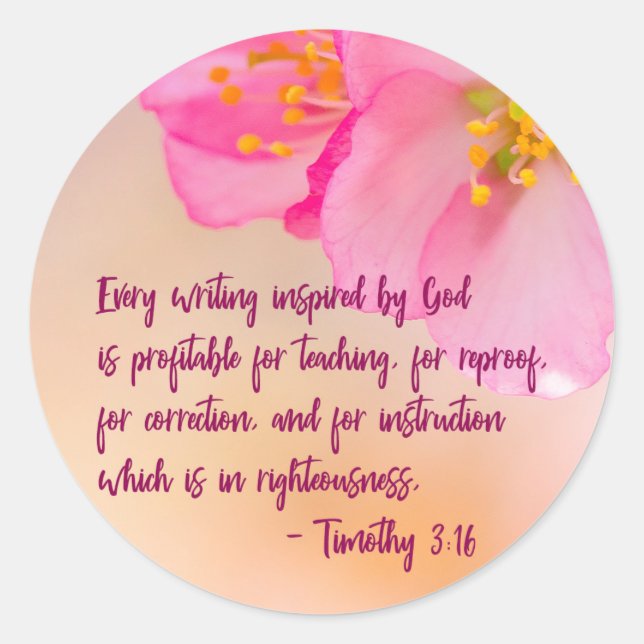 Every Writing Inspired By God Christian Floral  Classic Round Sticker (Front)