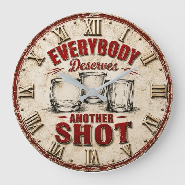 Everybody Deserves Another Shot Funny Bar Quote Large Clock (Front)