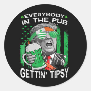 Everybody In The Pub Getting Tipsy Funny St Patric Classic Round Sticker