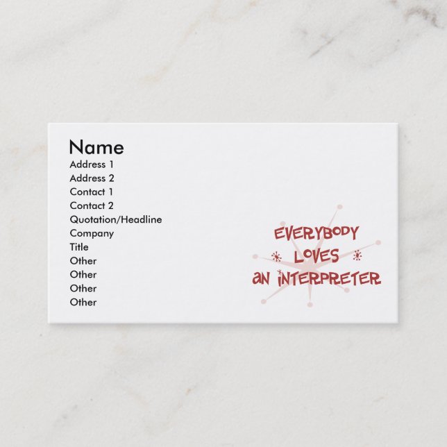 Everybody Loves An Interpreter Business Card (Front)