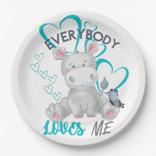 Everybody loves me   Cute Hippo Paper Plate