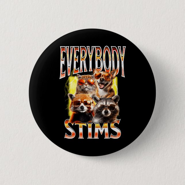 Everybody Stims Autism Awareness Bootleg Neurodive 2 Inch Round Button (Front)