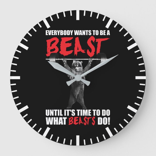 Everybody Wants To Be A Beast - Bear Lifting - Gym Large Clock (Front)