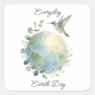 Everyday Earth Day Hummingbird Bird Square Sticker